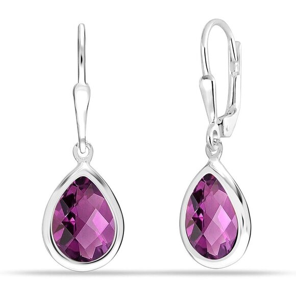 Jewelry - Women's Sterling Silver Drop Created Birthstone Leverback Purple Earring